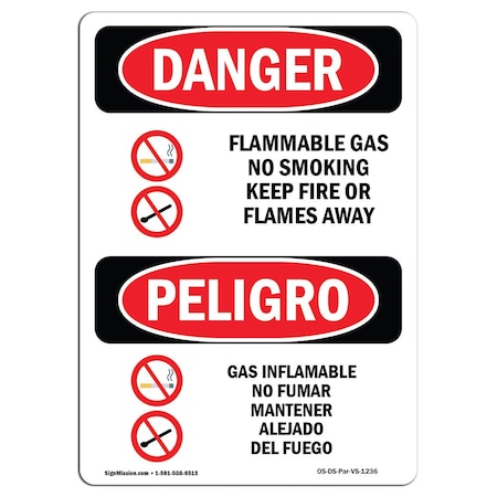 Signmission Safety Sign, OSHA Danger, 14" Height, Aluminum, Flammable Gas No Smoking Spanish OS-DS-A-1014-VS-1236